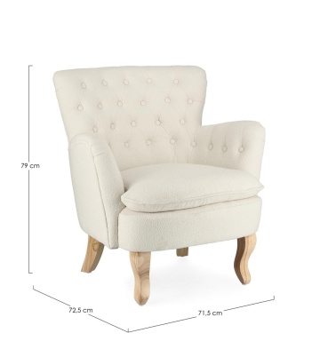 Fotoliu Orlins, crem, capitonat, cu brațe, din material textil cu efect bouclé - Img 2