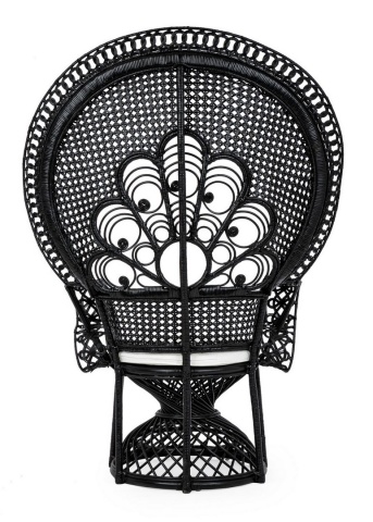 Fotoliu Peacock negru, din ratan și răchită, cu pernă, 106x71x148 cm - Img 4