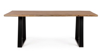 Masă dining Artur, 8 locuri, blat din lemn de salcâm lucrat manual, picioare din oțel, 200x95x77 cm - Img 3