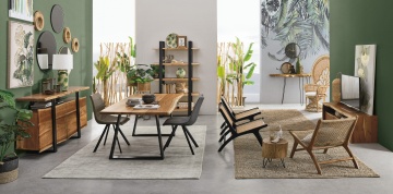 Masă dining Artur, 8 locuri, blat din lemn de salcâm lucrat manual, picioare din oțel, 200x95x77 cm - Img 13