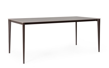 Masă dining fixă Reija, dreptunghiulară, cu blat din gresie porțelanată cu efect de marmură gri deschis și picioare din oțel vopsit ruginiu, 180x90x76 cm