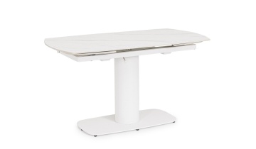 Masă dining Jeremias, extensibilă pentru 6-8 persoane, blat din gresie porțelanată cu efect de marmură albă mată, bază din oțel, 140-200x80x75 cm - Img 2