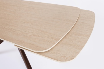 Masă dining Maritta, extensibilă, 6-10 persoane, blat din gresie porțelanată cu efect de marmură, picioare finisaj nuc, 170-250x90x76 cm - Img 7