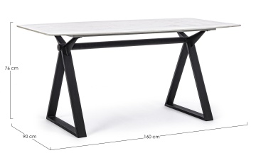 Masă dining Paloma, 6 persoane, blat sticlă securizată efect marmură, picioare metalice, 160x90 cm - Img 2
