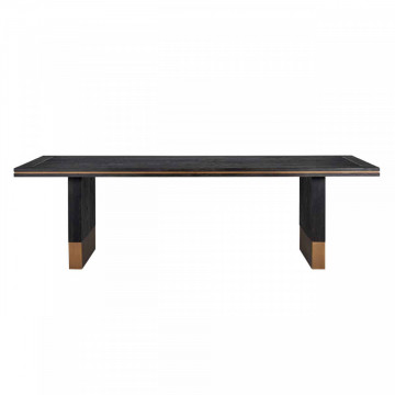 Masa dreptunghiulara cu blat din lemn de stejar Hunter 78 x 260 x 100 cm neagra/maro - Img 3