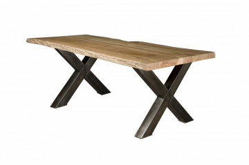 Masa dreptunghiulara cu blat din lemn masiv 180x90x78 cm maro/negru