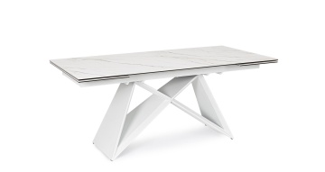 Masă extensibilă pentru 8-10 persoane, cu blat din ceramică și sticlă securizată, picioare din oțel, 180-260x90x76 cm - Img 2