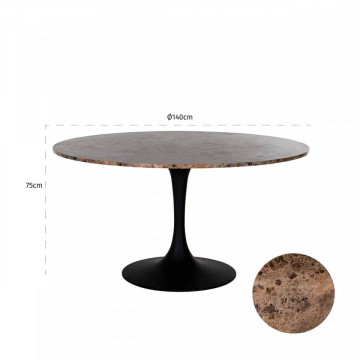 Masa rotunda cu blat din marmura Orion 75 x 140 x 140 cm maro/negru - Img 3
