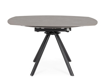 Masă rotundă extensibilă, 2-6 locuri, blat ceramică porțelanată efect marmură, bază din oțel, negru/gri, diametru 87/135 cm - Img 4