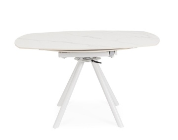 Masă rotundă extensibilă, 2-6 locuri, blat ceramică porțelanată efect marmură, bază din oțel, alb/alb, diametru 87/135 cm - Img 4