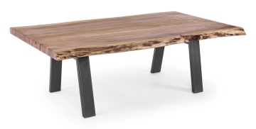 Măsuță de cafea Aron, din lemn de salcâm cu margini neregulate, picioare metalice, 115 x 65 cm