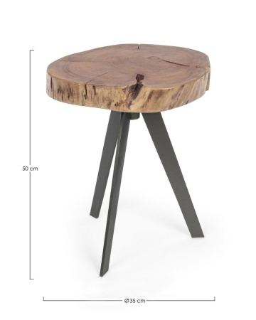 Măsuță de cafea Aron, din lemn de salcâm cu margini neregulate, picioare metalice, Ø35 cm - Img 2