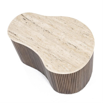 Masuta de cafea din lemn de mango si travertin Mari 70x47x38 cm - Img 2