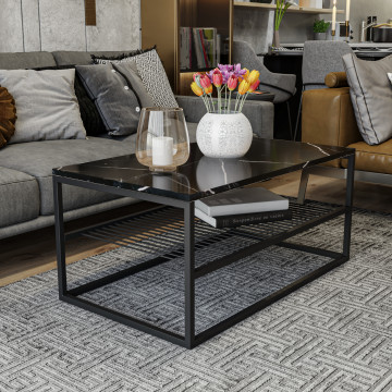 Masuta de cafea dreptunghiulara Asude cu aspect de marmura neagra 95x55 cm - Img 2