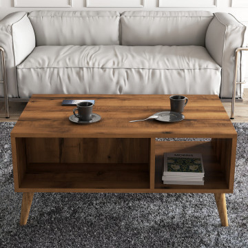 Masuta de cafea dreptunghiulara Exxen cu spatiu de depozitare nuc 90x41,6 cm - Img 3