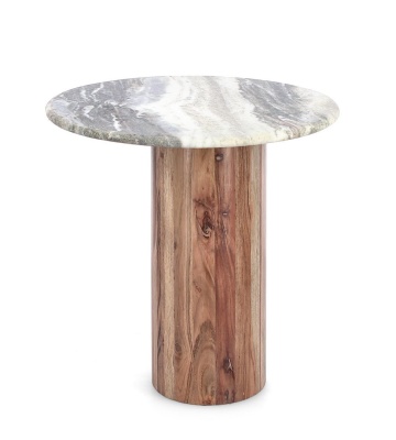Măsuță de cafea Eloy, rotundă, cu blat din marmură și bază din lemn de salcâm, finisaj natural, diametru 45 cm, înălțime 44 cm - Img 3