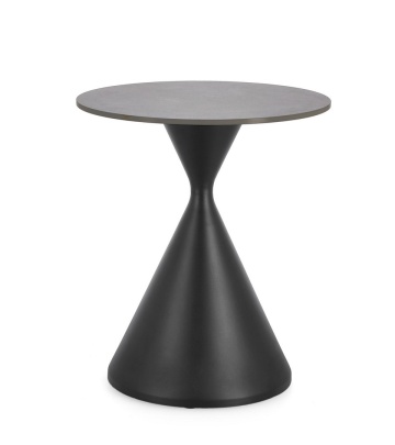Măsuță de cafea Joona, rotundă, cu blat din gresie porțelanată efect marmură gri mat și bază din oțel, negru, diametru 50 cm