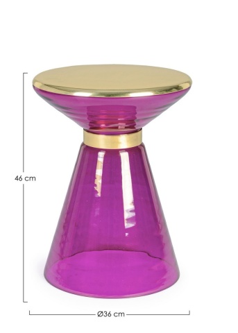 Măsuță de cafea Meriel, rotundă, din sticlă lila și oțel, finisaj alamă aurie, diametru 36 cm, înălțime 46 cm - Img 2