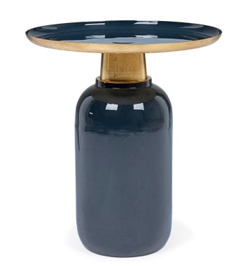 Măsuță de cafea Nalima, rotundă, din oțel emailat, albastru, diametru 40.5 cm, înălțime 45.5 cm