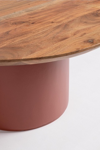Măsuță de cafea Ojas, rotundă, din lemn de acacia și MDF, teracotă, diametru 70 cm - Img 2