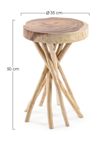Măsuță de cafea pătrată, din lemn de Mungur și crengi de Teak, 35x35x50 cm - Img 2