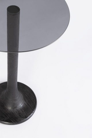 Măsuță de cafea rotundă Aberdeen, cu picioare din lemn de mango și blat din sticlă afumată, negru, diametru 35 cm, înălțime 55 cm - Img 3