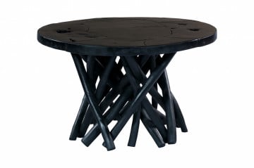 Masuta de cafea rotunda din lemn de tec 60x60x40 cm neagra