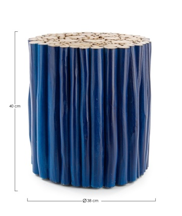 Măsuță de cafea rotundă Guadalupe, din crengi de lemn de tec, finisaj albastru, diametru 38 cm, înălțime 40 cm - Img 2