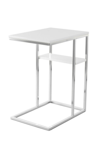 Masuta laterala dreptunghiulara din metal cu spatiu de depozitare Lucilla 48x35x60 cm alb/argintiu