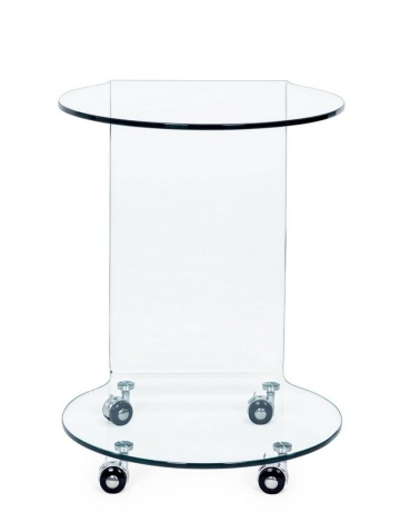 Măsuță laterala rotundă Iride cu roți, din sticlă, Ø45x60 cm - Img 3
