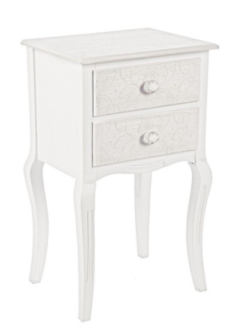 Noptiera Clorine cu 2 sertare, cu motive florale încrustate, finisaj mat, 41x33.5x68 cm