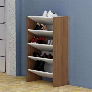 Pantofar din pal melaminat Nil alb si nuc 60 cm - Img 2