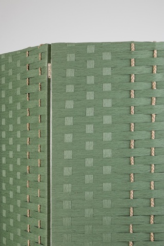 Paravan decorativ 3D Jalila, din hârtie, paie și lemn de plop, verde, 135x180 cm - Img 2