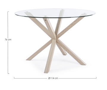 Picioare metalice cu finisaj aspect lemn masă fixă May, rotundă, pentru 4 persoane, blat din sticlă securizată, Ø114 cm - Img 2