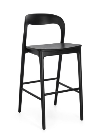 Scaun de bar Miley, din lemn de tec, negru, 48x51.5x102 cm