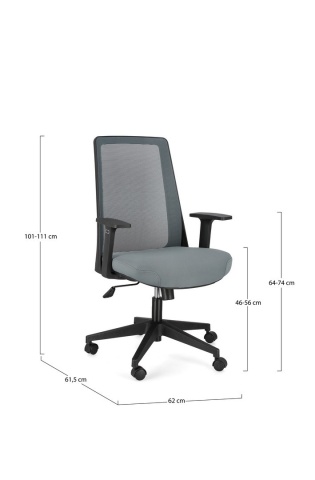 Scaun de birou cu brațe, plasă, reglabil pe înălțime, gri închis, 62x61.5x101-111 cm - Img 3