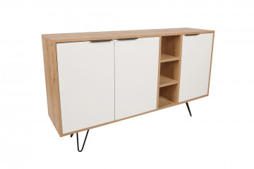 Servanta din pal melaminat Clara alba si stejar 142x83x35,6 cm