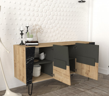 Servanta din pal melaminat Fanten neagra 150x74,6x46,8 cm - Img 4