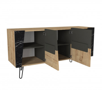 Servanta din pal melaminat Fanten neagra 150x74,6x46,8 cm - Img 6