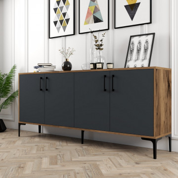 Servanta din pal melaminat Kiev nuc si antracit 180x78x35 cm - Img 4