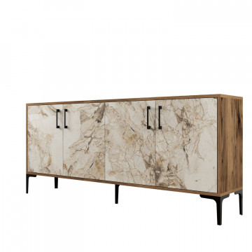 Servanta din pal melaminat Kiev nuc si marmura alba 180x78x35 cm