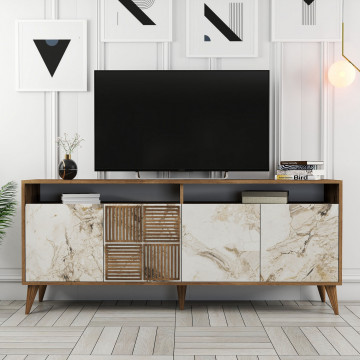 Servanta din pal melaminat Milano nuc si marmură alba 180x78,6x35 cm - Img 6