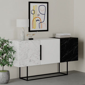 Servanta din pal melaminat Tontini alb, marmura, negru 150x79,5x42 cm - Img 2