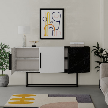 Servanta din pal melaminat Tontini alb, marmura, negru 150x79,5x42 cm - Img 4
