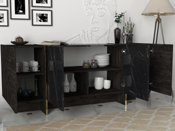 Servanta din pal melaminat Veyron neagra 180x75,5x46,6 cm - Img 4