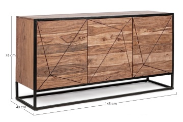 Servanta Egon, 3 uși, stil nordic, din lemn de acacia și oțel, 145x40x76 cm - Img 2