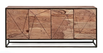 Servanta Egon, 4 uși, stil nordic, din lemn de acacia și oțel, 175x40x76 cm - Img 3