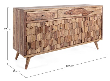 Servanta Kant, cu 3 uși și 3 sertare, din lemn de sheesham, finisaj natural, 132x40x77 cm - Img 2