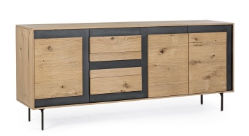 Servanta Stanwood cu 3 uși și 3 sertare, furnir de stejar și oțel, finisaj natural, 200x45x85 cm
