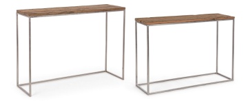 Set 2 console Rafter, cu blat din lemn reciclat și cadru metalic nichelat, 100x32x73 cm și 110x35x83 cm